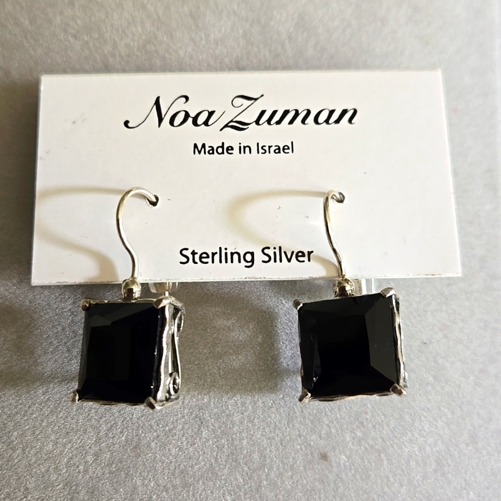 Noa Zuman Sterling Silver with Black Gemstone Earrings
